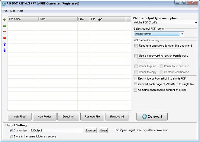 Ailt DOC RTF XLS PPT to PDF Converter — Windows application screenshot