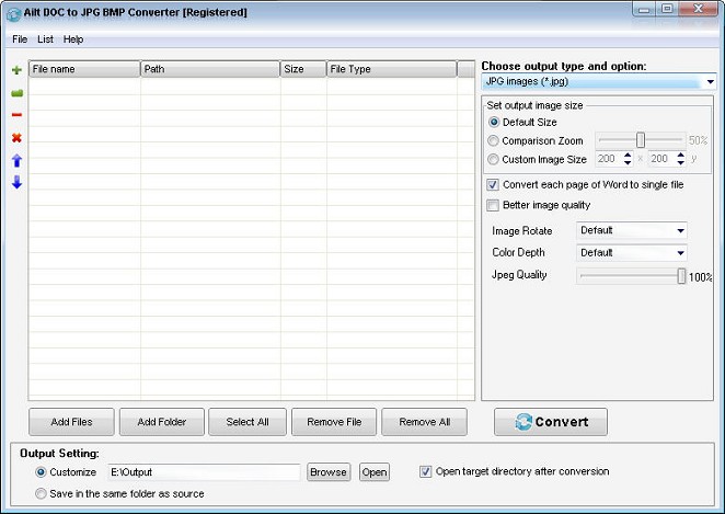 Ailt DOC to JPG BMP Converter — Windows application screenshot