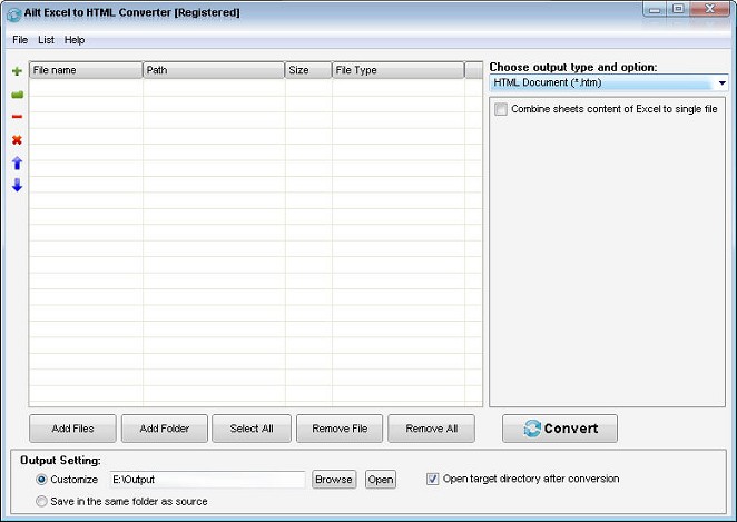 Ailt Excel to HTML Converter — Windows application screenshot