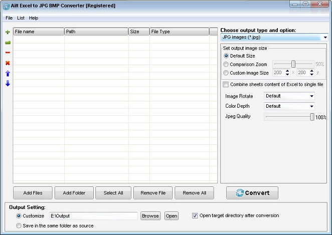 Ailt Excel to JPG BMP Converter — Windows application screenshot