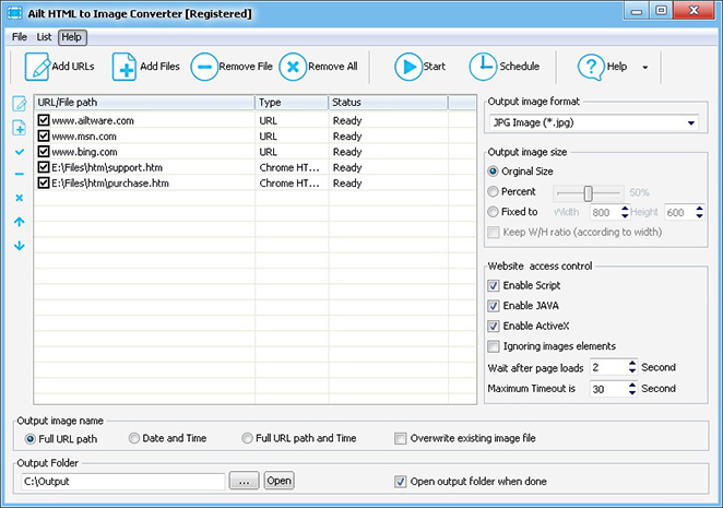 Ailt HTML to Image Converter — Windows application screenshot