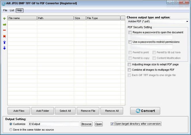 Ailt JPEG BMP TIFF GIF to PDF Converter — Windows application screenshot