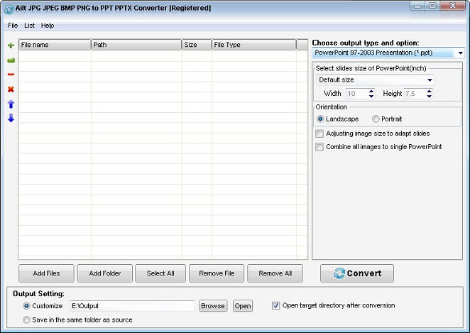 Ailt JPG JPEG BMP PNG to PPT PPTX Converter — Windows application screenshot