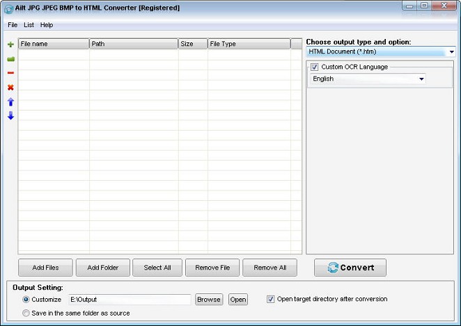 Ailt JPG JPEG BMP to HTML Converter — Windows application screenshot