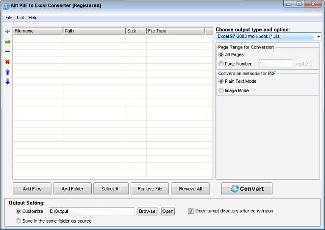 Ailt PDF to Excel Converter — Windows application screenshot
