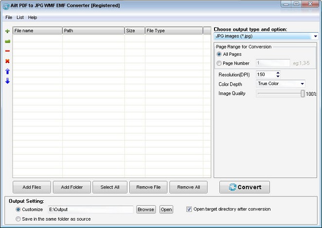 Ailt PDF to JPG WMF EMF Converter — Windows application screenshot