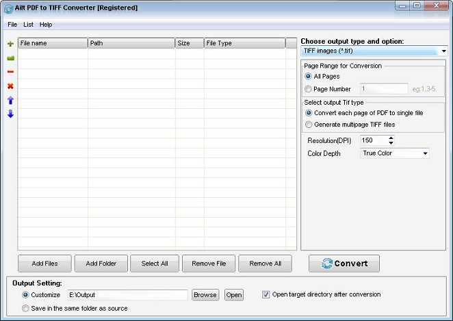 Ailt PDF to TIFF Converter — Windows application screenshot