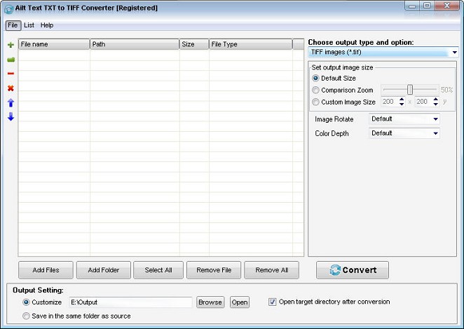 Ailt Text TXT to TIFF Converter — Windows application screenshot