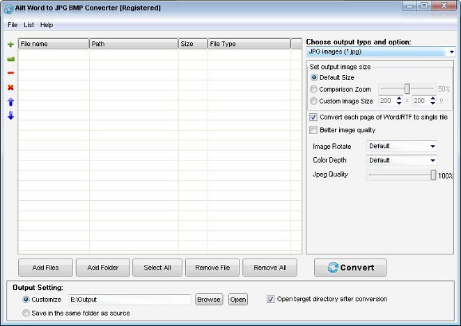 Ailt Word to JPG BMP Converter — Windows application screenshot