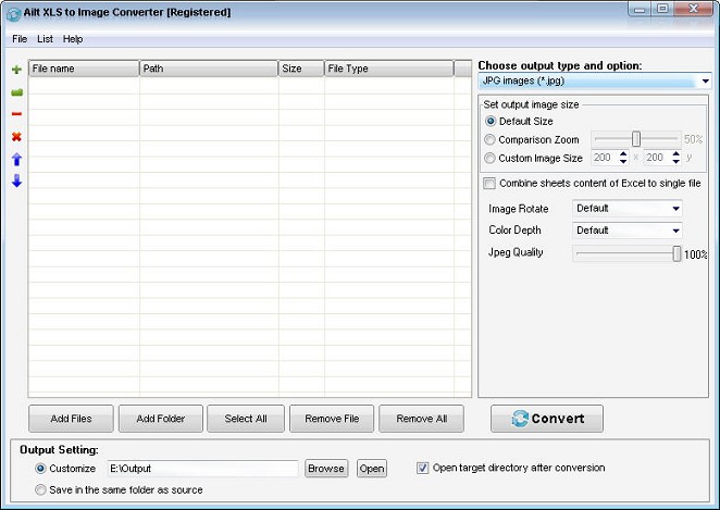 Ailt XLS to Image Converter — Windows application screenshot