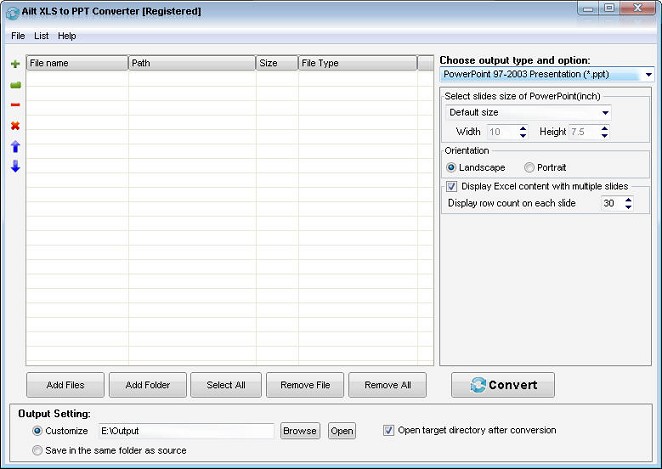 Ailt XLS to PPT Converter — Windows application screenshot