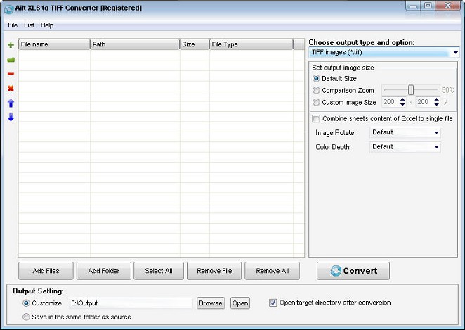 Ailt XLS to TIFF Converter — Windows application screenshot