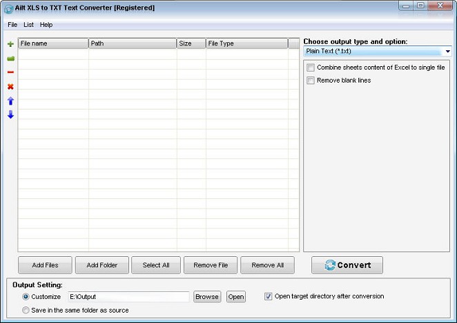 Ailt XLS to TXT Text Converter — Windows application screenshot