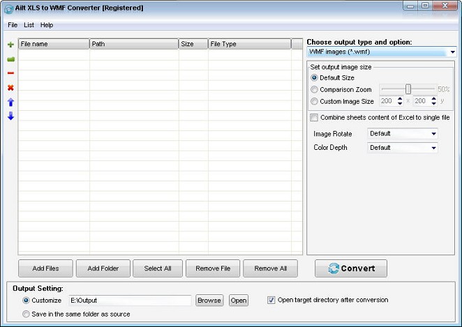 Ailt XLS to WMF Converter — Windows application screenshot